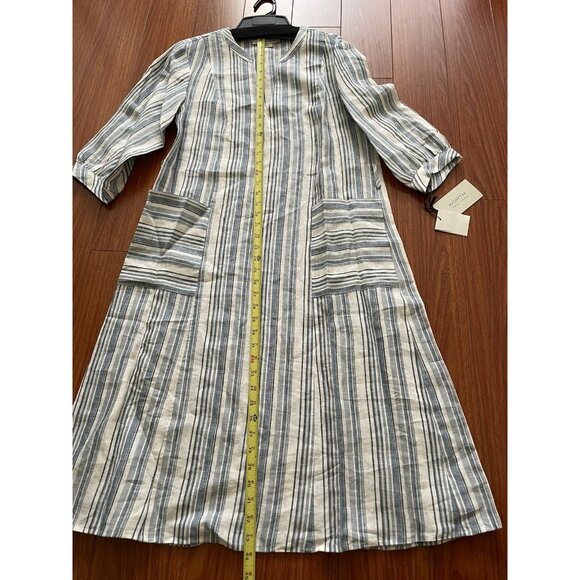 W by WORTH WOMENS Full length Blue White Striped Linen TUNIC V-NECK Size M - Picture 8 of 10